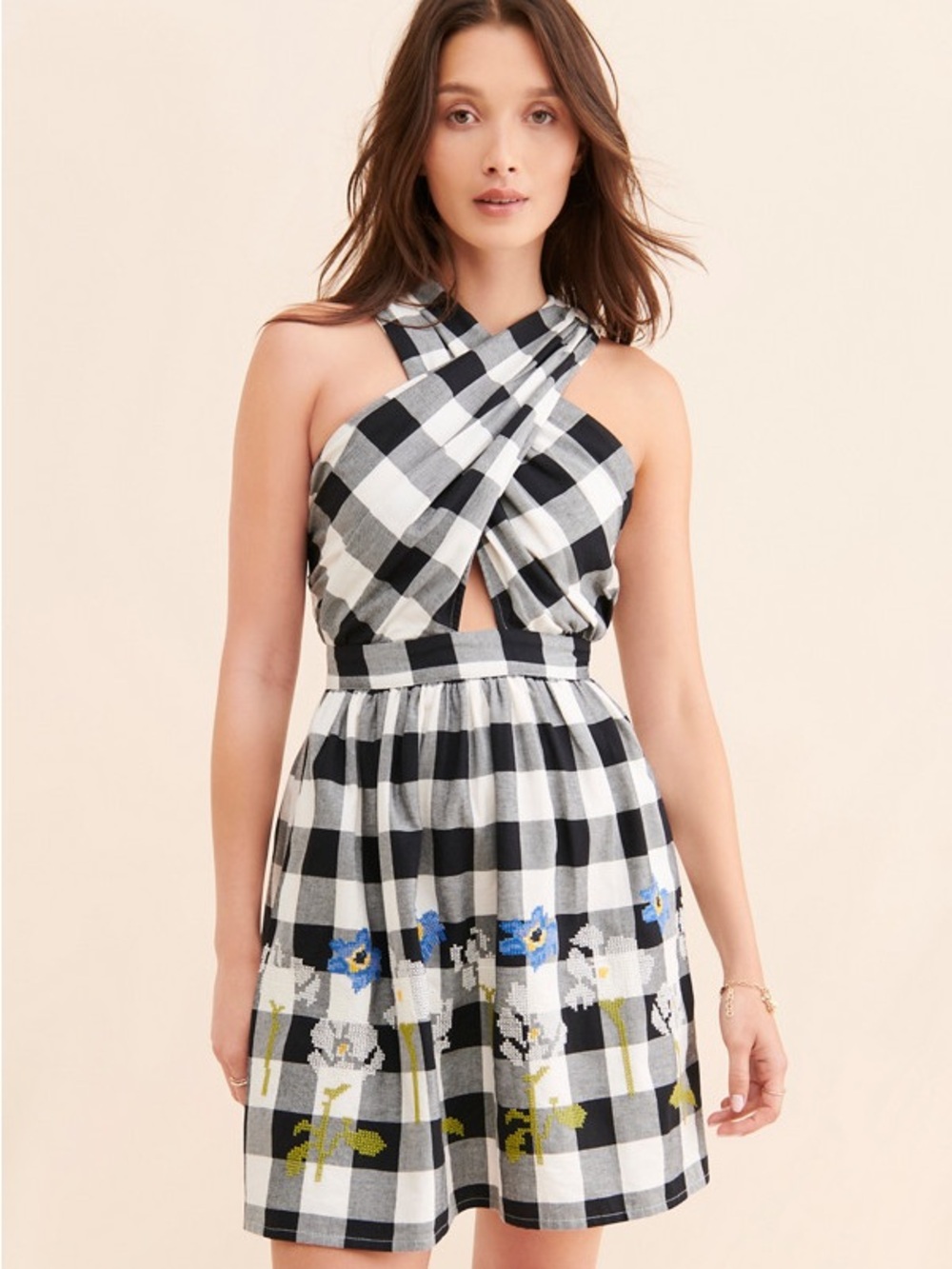 Anthropologie Verb by Pallavi Singhee Gingham Embroidered Dress